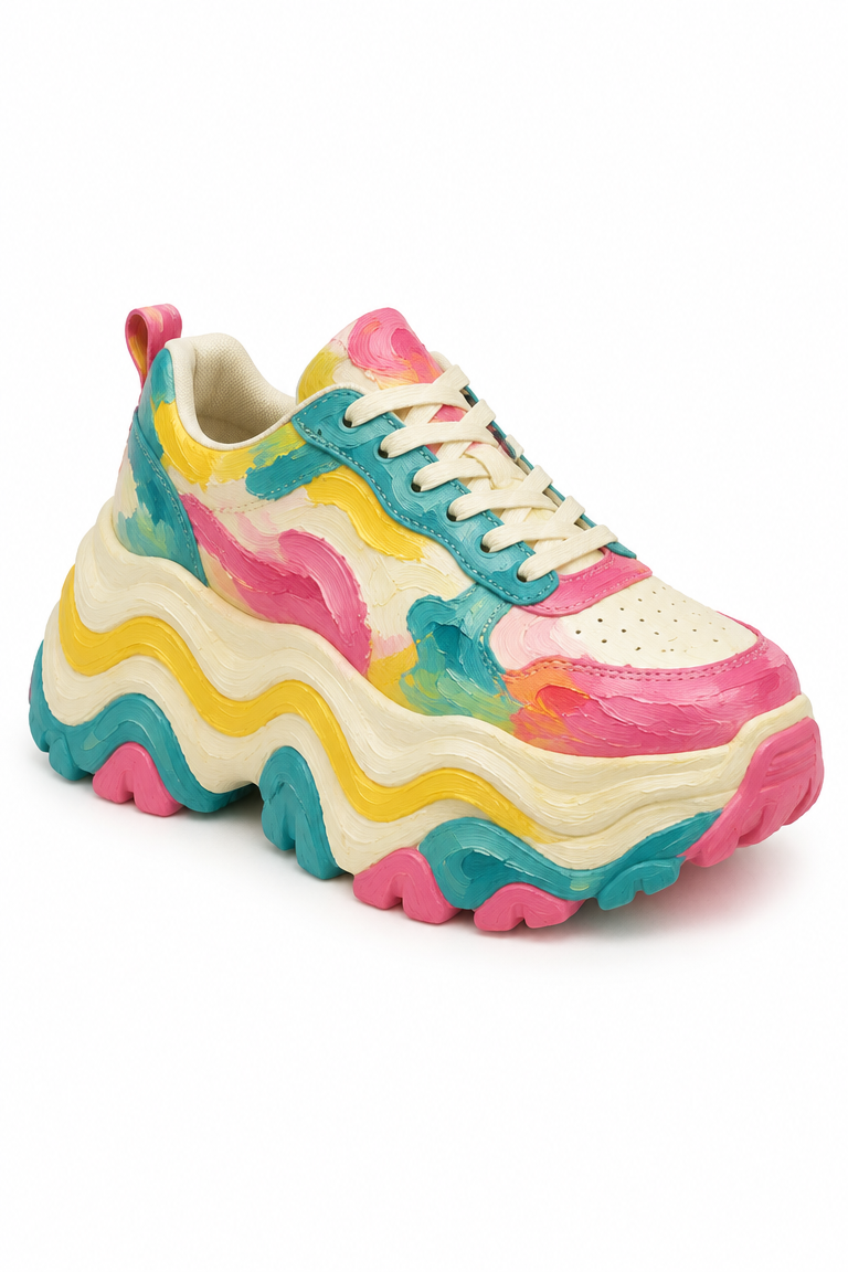 Chunky platform sneaker with hand-painted brushstroke art